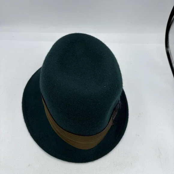 Goorin Bros Fedora Hat Womens Size Medium M 4 Dark Green w Ribbon and Feather - Picture 8 of 8